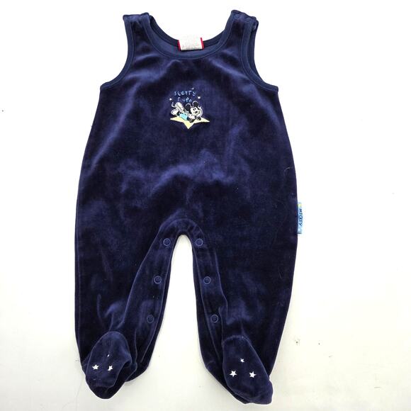VTG Mickey Mouse SZ 0/6M Blue Navy Velour Stars Bodysuit Snap Y2K - Picture 2 of 6